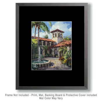 Spanish Mansion - California Souvenir Home Decor Wall Art Prints – 8″x10″ Artwork for 11″x14″ Frame