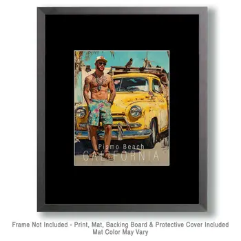 Surfer Dude - California Souvenir Home Decor Wall Art Prints – 8″x10″ Artwork for 11″x14″ Frame