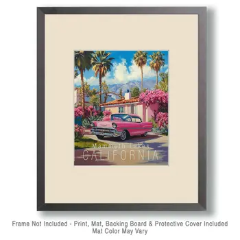 Pink Car - California Souvenir Home Decor Wall Art Prints – 8″x10″ Artwork for 11″x14″ Frame