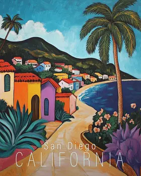 Folk Art Roadway - California Souvenir Home Decor Wall Art Prints – 8″x10″ Artwork for 11″x14″ Frame