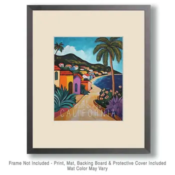 Folk Art Roadway - California Souvenir Home Decor Wall Art Prints – 8″x10″ Artwork for 11″x14″ Frame
