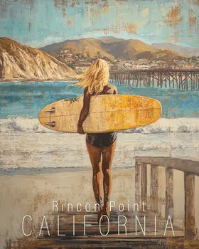 Surfs Up - California Souvenir Home Decor Wall Art Prints – 8″x10″ Artwork for 11″x14″ Frame