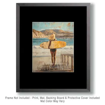 Surfs Up - California Souvenir Home Decor Wall Art Prints – 8″x10″ Artwork for 11″x14″ Frame