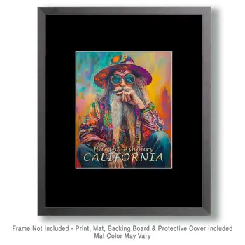 Old Hippy - California Souvenir Home Decor Wall Art Prints – 8″x10″ Artwork for 11″x14″ Frame