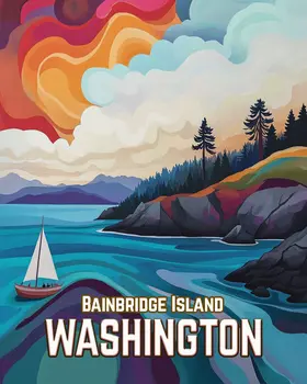 Abstract Sailboat - Washington State Souvenir Home Decor Wall Art Prints – 8″x10″ Artwork for 11″x14″ Frame