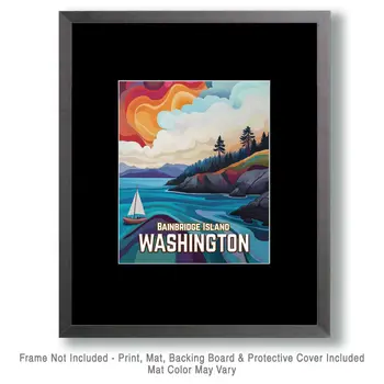 Abstract Sailboat - Washington State Souvenir Home Decor Wall Art Prints – 8″x10″ Artwork for 11″x14″ Frame