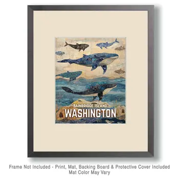 Whales - Washington State Souvenir Home Decor Wall Art Prints – 8″x10″ Artwork for 11″x14″ Frame