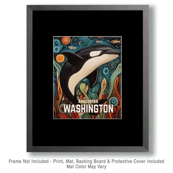 Killer Whale - Washington State Souvenir Home Decor Wall Art Prints – 8″x10″ Artwork for 11″x14″ Frame