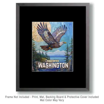 Bald Eagle - Washington State Souvenir Home Decor Wall Art Prints – 8″x10″ Artwork for 11″x14″ Frame