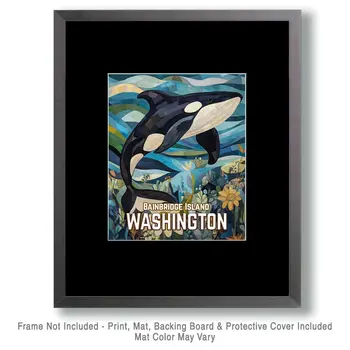 Nouveau Killer Whale - Washington State Souvenir Home Decor Wall Art Prints – 8″x10″ Artwork for 11″x14″ Frame