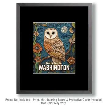 Barn Owl - Washington State Souvenir Home Decor Wall Art Prints – 8″x10″ Artwork for 11″x14″ Frame