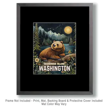 Brown Bear - Washington State Souvenir Home Decor Wall Art Prints – 8″x10″ Artwork for 11″x14″ Frame
