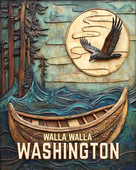 Eagle and Canoe - Washington State Souvenir Home Decor Wall Art Prints – 8″x10″ Artwork for 11″x14″ Frame