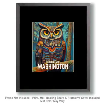 Owl - Washington State Souvenir Home Decor Wall Art Prints – 8″x10″ Artwork for 11″x14″ Frame