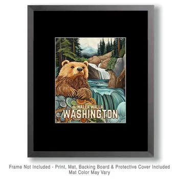 Muddy Bear - Washington State Souvenir Home Decor Wall Art Prints – 8″x10″ Artwork for 11″x14″ Frame