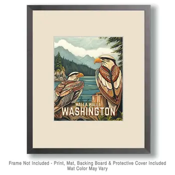 Pair of Eagles - Washington State Souvenir Home Decor Wall Art Prints – 8″x10″ Artwork for 11″x14″ Frame