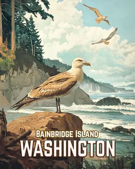 Bainbridge Island Seagulls - Washington State Souvenir Home Decor Wall Art Prints – 8″x10″ Artwork for 11″x14″ Frame