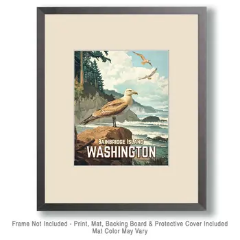 Bainbridge Island Seagulls - Washington State Souvenir Home Decor Wall Art Prints – 8″x10″ Artwork for 11″x14″ Frame
