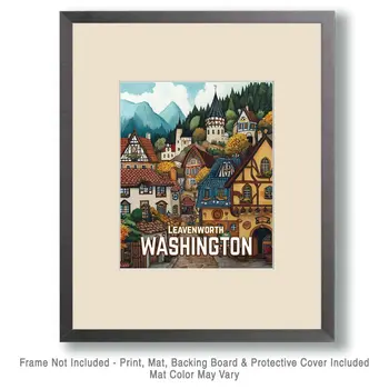 Leavenworth - Washington State Souvenir Home Decor Wall Art Prints – 8″x10″ Artwork for 11″x14″ Frame