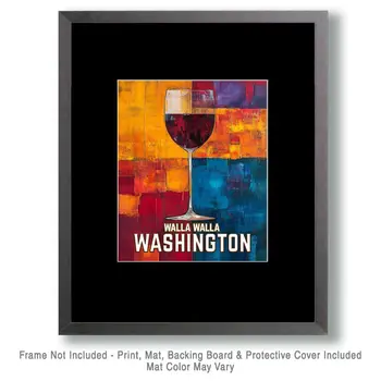 Wine Glass - Washington State Souvenir Home Decor Wall Art Prints – 8″x10″ Artwork for 11″x14″ Frame
