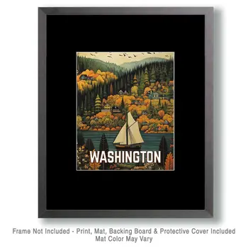 Sailboat - Washington State Souvenir Home Decor Wall Art Prints – 8″x10″ Artwork for 11″x14″ Frame