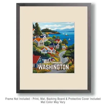 Folk Art Village - Washington State Souvenir Home Decor Wall Art Prints – 8″x10″ Artwork for 11″x14″ Frame