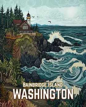 Lighthouse - Washington State Souvenir Home Decor Wall Art Prints – 8″x10″ Artwork for 11″x14″ Frame