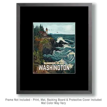 Lighthouse - Washington State Souvenir Home Decor Wall Art Prints – 8″x10″ Artwork for 11″x14″ Frame