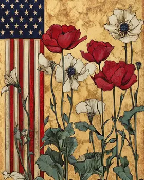 Poppies - American USA Patriotic Wall Art Prints - 8"x10" Art Print for 11"x14" Frame