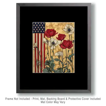 Poppies - American USA Patriotic Wall Art Prints - 8"x10" Art Print for 11"x14" Frame