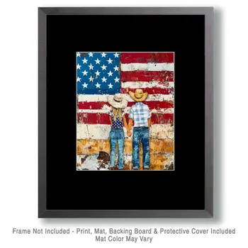 Country Couple - American USA Patriotic Wall Art Prints - 8"x10" Art Print for 11"x14" Frame