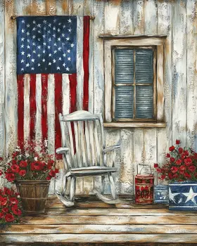 Front Porch - American USA Patriotic Wall Art Prints - 8"x10" Art Print for 11"x14" Frame