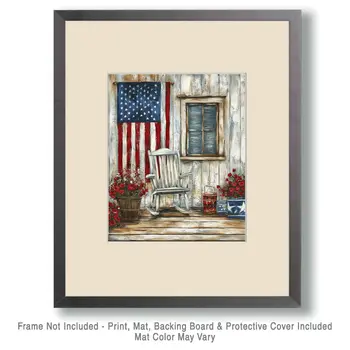 Front Porch - American USA Patriotic Wall Art Prints - 8"x10" Art Print for 11"x14" Frame
