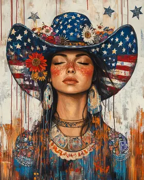 Cowgirl - American USA Patriotic Wall Art Prints - 8"x10" Art Print for 11"x14" Frame