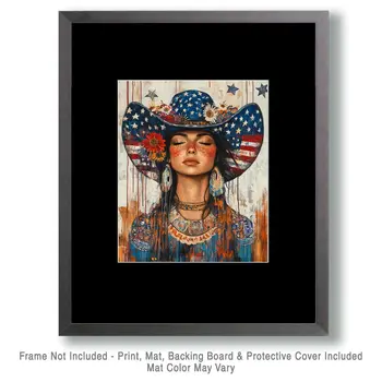 Cowgirl - American USA Patriotic Wall Art Prints - 8"x10" Art Print for 11"x14" Frame