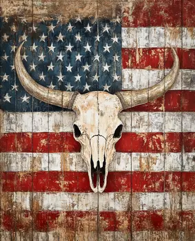 Steer Skull - American USA Patriotic Wall Art Prints - 8"x10" Art Print for 11"x14" Frame