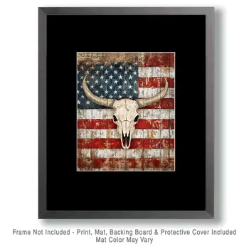 Steer Skull - American USA Patriotic Wall Art Prints - 8"x10" Art Print for 11"x14" Frame