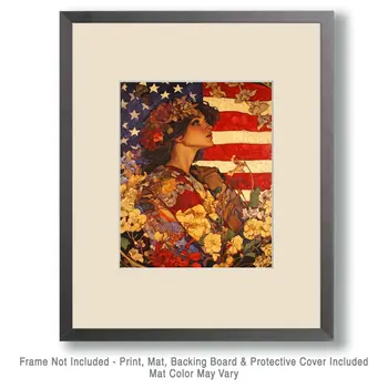 Flag Lady - American USA Patriotic Wall Art Prints - 8"x10" Art Print for 11"x14" Frame