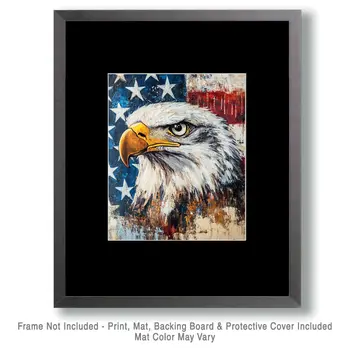 American Eagle - American USA Patriotic Wall Art Prints - 8"x10" Art Print for 11"x14" Frame