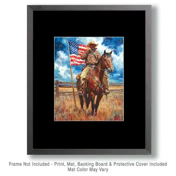 Cowboy - American USA Patriotic Wall Art Prints - 8"x10" Art Print for 11"x14" Frame