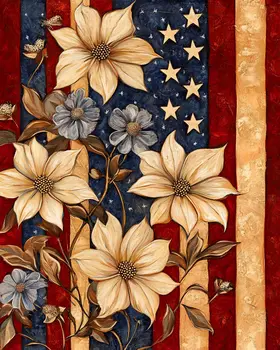 Floral - American USA Patriotic Wall Art Prints - 8"x10" Art Print for 11"x14" Frame
