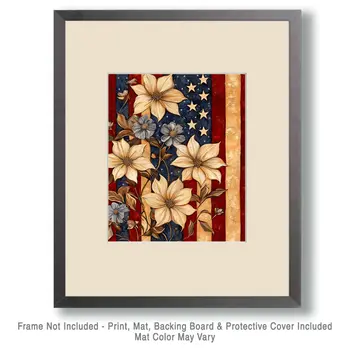 Floral - American USA Patriotic Wall Art Prints - 8"x10" Art Print for 11"x14" Frame
