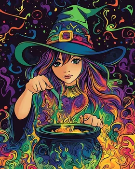 Colorful Cauldron - Witch and Witches Wall Art Prints - 8"x10" Art Print for 11"x14" Frame