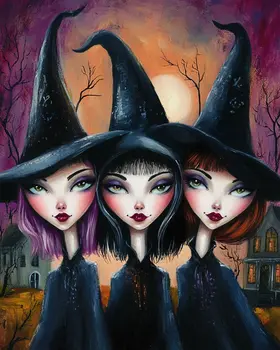 Three Sisters - Witch and Witches Wall Art Prints - 8"x10" Art Print for 11"x14" Frame