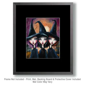 Three Sisters - Witch and Witches Wall Art Prints - 8"x10" Art Print for 11"x14" Frame