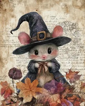 Mousekin - Witch and Witches Wall Art Prints - 8"x10" Art Print for 11"x14" Frame