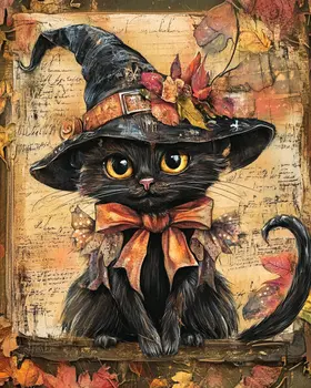Black Cat - Witch and Witches Wall Art Prints - 8"x10" Art Print for 11"x14" Frame