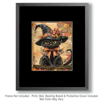Black Cat - Witch and Witches Wall Art Prints - 8"x10" Art Print for 11"x14" Frame