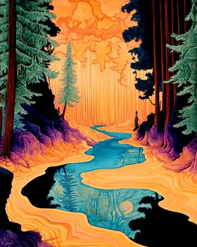 Meandering Stream - Retro 60's & 70's Art Prints - 8"x10" Art Print for 11"x14" Frame
