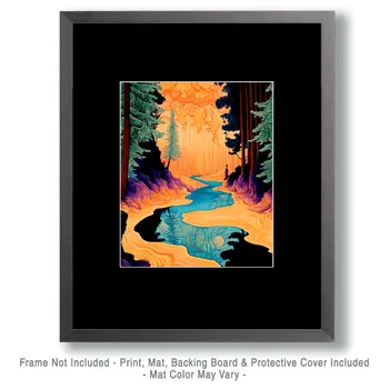 Meandering Stream - Retro 60's & 70's Art Prints - 8"x10" Art Print for 11"x14" Frame